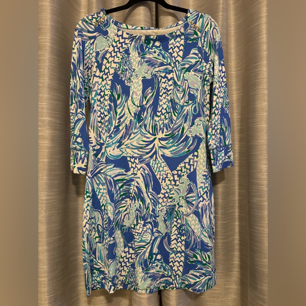 Lilly Pulitzer Colorful Dress Blue Green & Violet Jungle Print with Monkeys Med